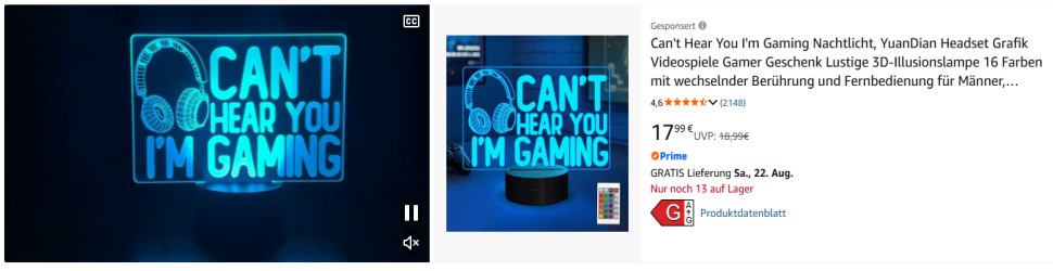 Can't Hear You I'm Gaming Nachtlicht,